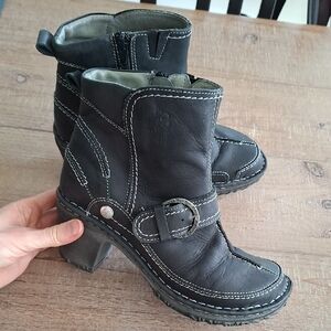 Josef Seibel Matte Black Heeled Ankle Boots with Buckle (Size EU 38; US 7.5)